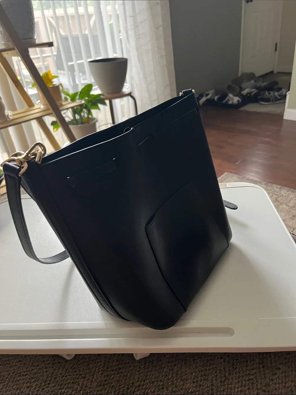 Michael Kors Black Leather Bucket Shoulder Bag with Gold Hardware